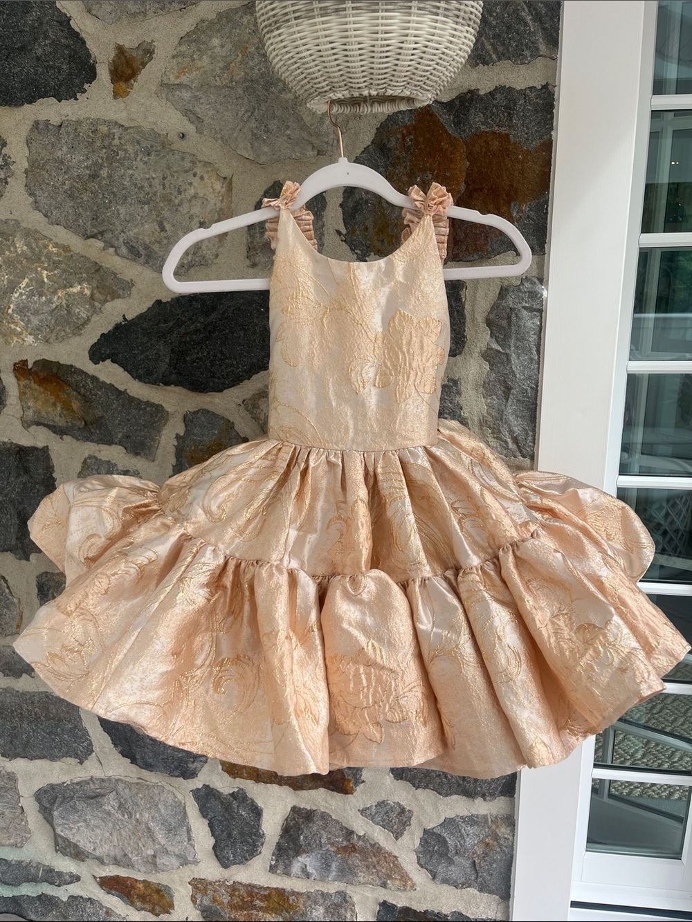 Pleiades Girls Holiday Tiered Shortie Dress in Rose Gold